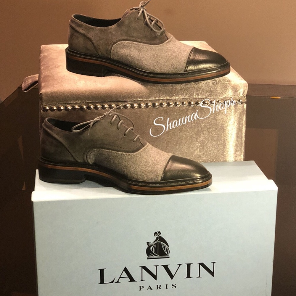 Authentic Lanvin Paris Gray Lace-Up Women’s Oxford